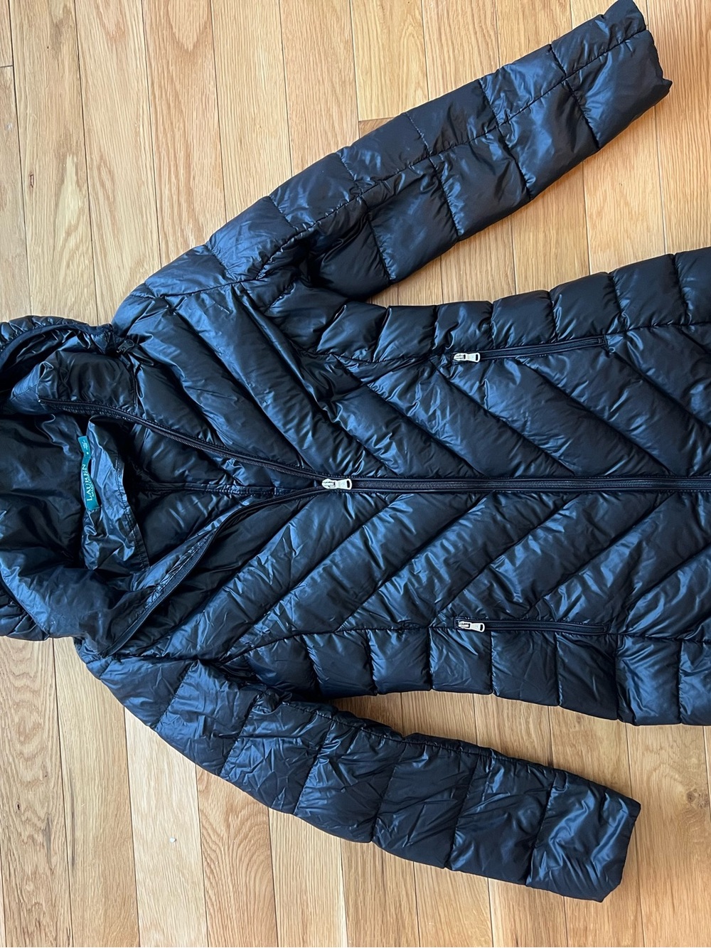 Ralph Lauren Black Chevron Quilted Packable Puffer Jacket - Women
